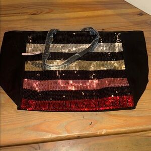 Victoria's Secret Black Tote with Sequin Stripes